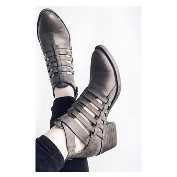 Stone Grey Cut Our Distressed Buckle Ankle Booties - Picture 7 of 8